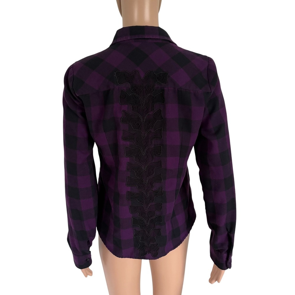 Hot Topic Buffalo Plaid Flannel Button Down Shirt M Purple Grunge Skater